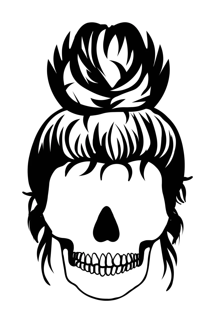 Keychain Skull With Sunglasses Messy Bun Hairstyle hair illustrated