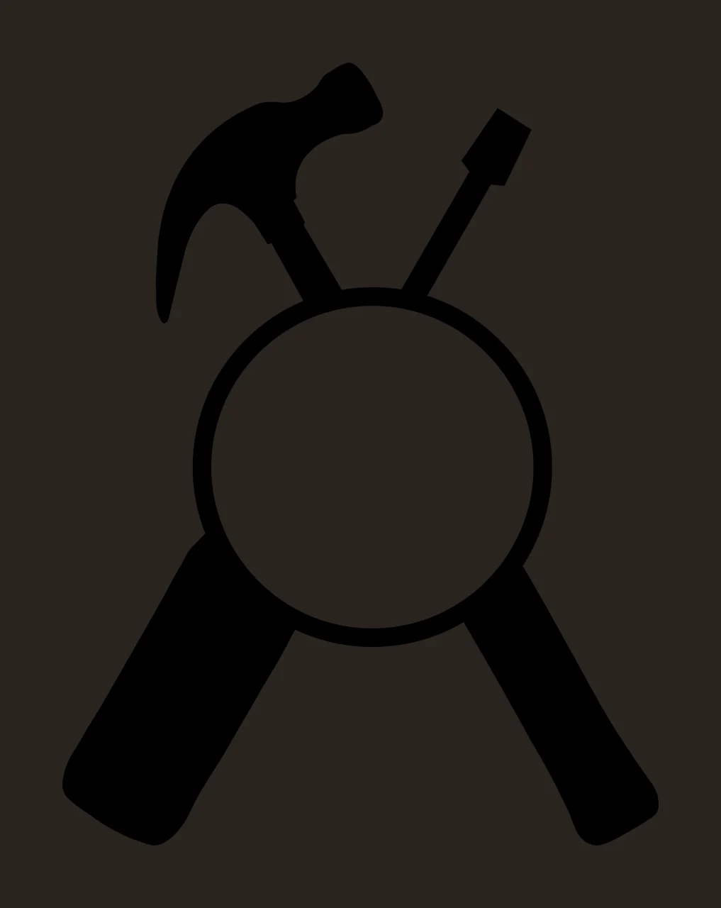 Crossed hammer and screwdriver silhouette Illustration with circular frame and blank space in black and white contrast preview thumbnail