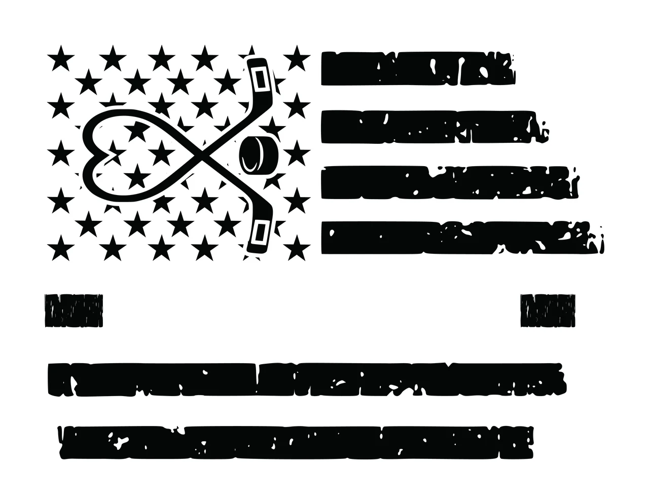Hockey Flag Distressed Graphic With Sticks And Puck stars black