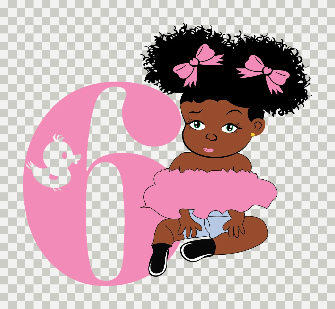 Black 6 Silhouette Of A Curly Haired Figure sitting number six transparency and detail preview thumbnail
