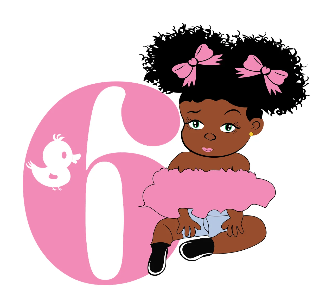 Black 6 Silhouette Of A Curly Haired Figure sitting number six