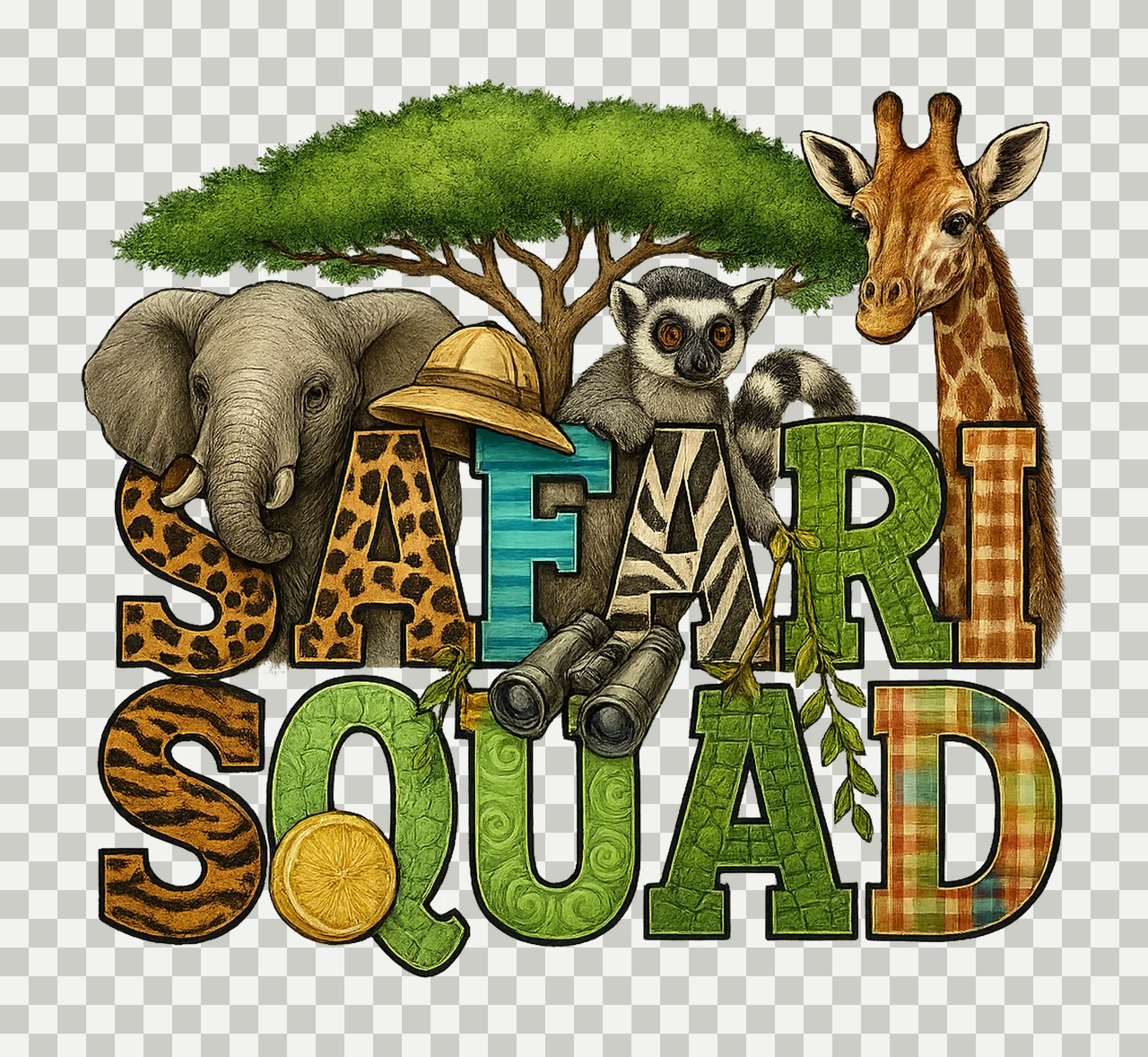 Safari Squad Zoo Crew Sublimation Design Giraffe Animal transparency and detail preview thumbnail