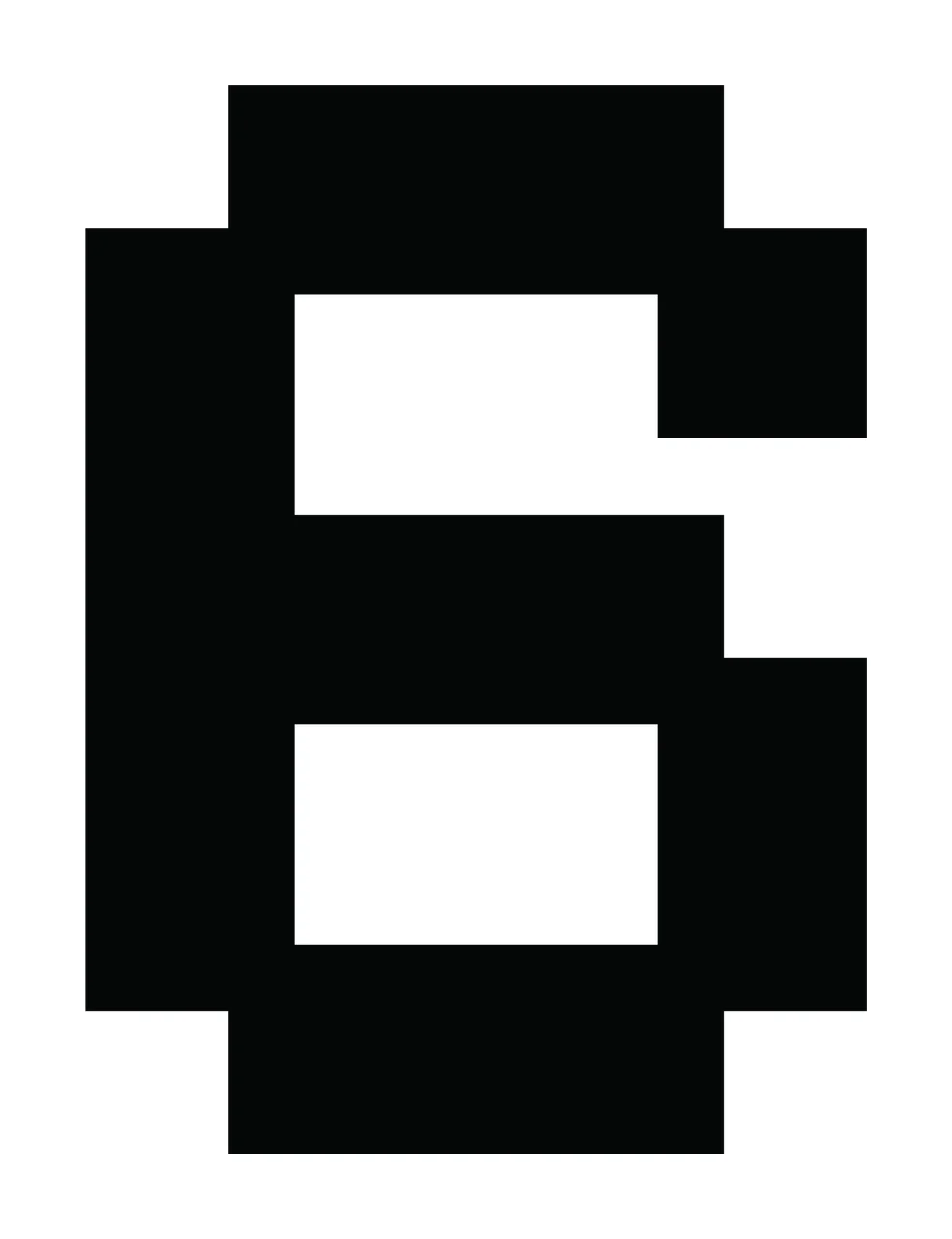 Number 6 Black Pixel Art Numeral Six white typography symbol