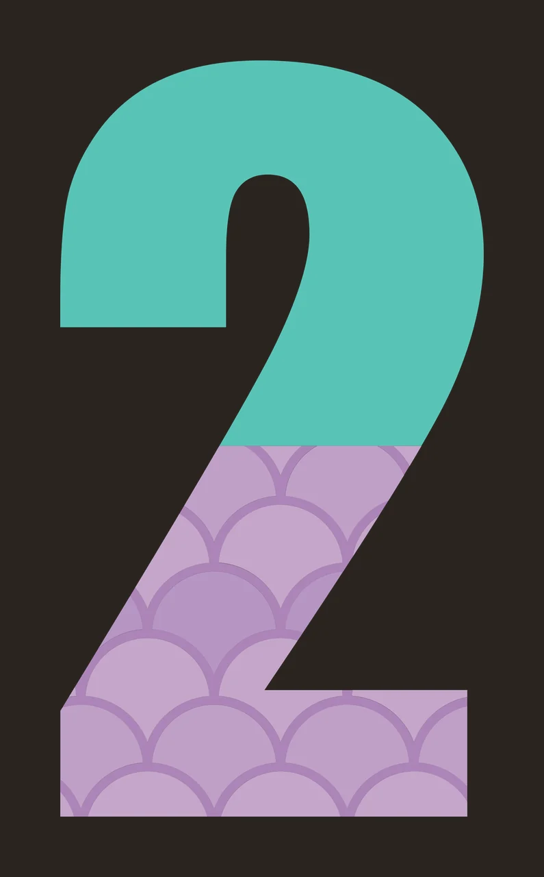 2 Number Design with scallop pattern, fish scale pattern and split color design in teal, lavender and purple contrast preview thumbnail