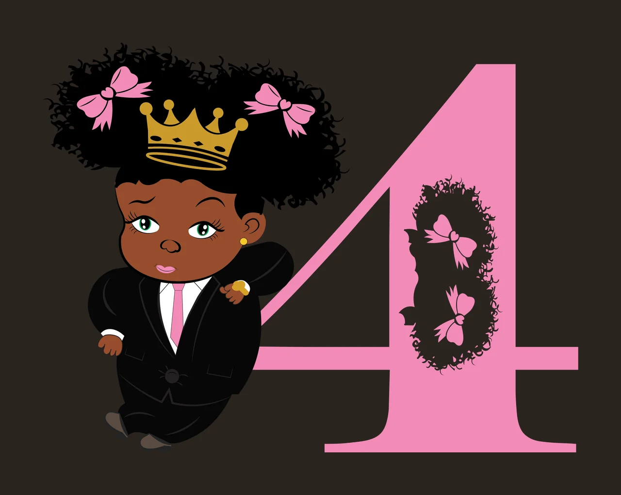 Black 4 Silhouette Of A Curly Haired Figure standing number four contrast preview thumbnail