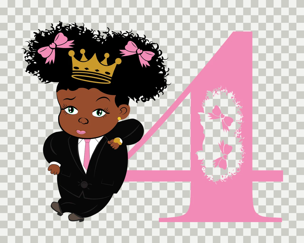 Black 4 Silhouette Of A Curly Haired Figure standing number four transparency and detail preview thumbnail