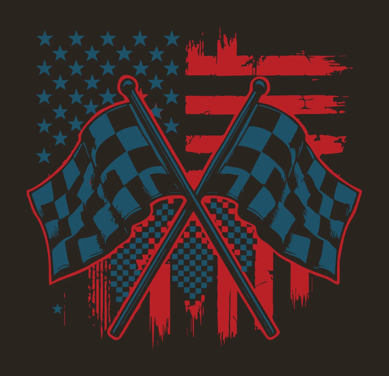 Race Flag Crossed Racing Flags With Striped checkered stars contrast preview thumbnail