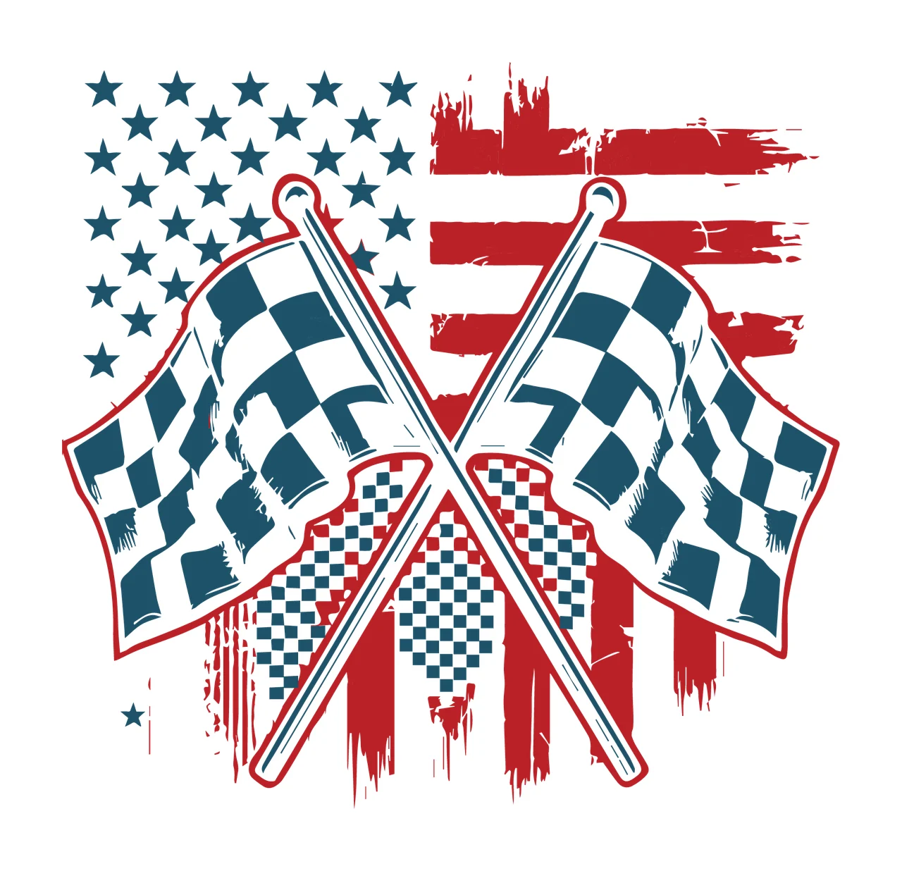 Race Flag Crossed Racing Flags With Striped checkered stars
