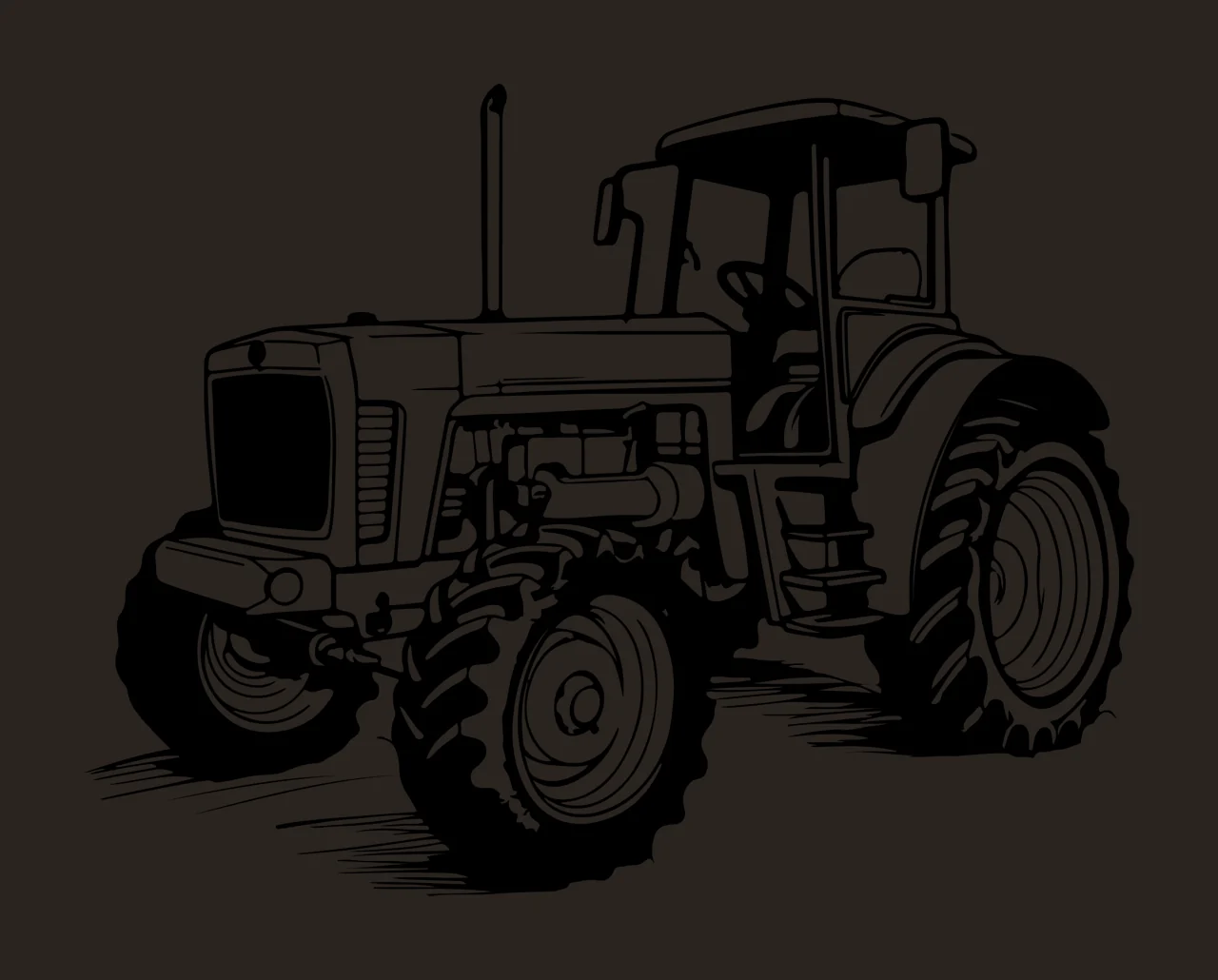 Black And White Line Art Tractor wheels cab drawing farm vehicle contrast preview thumbnail