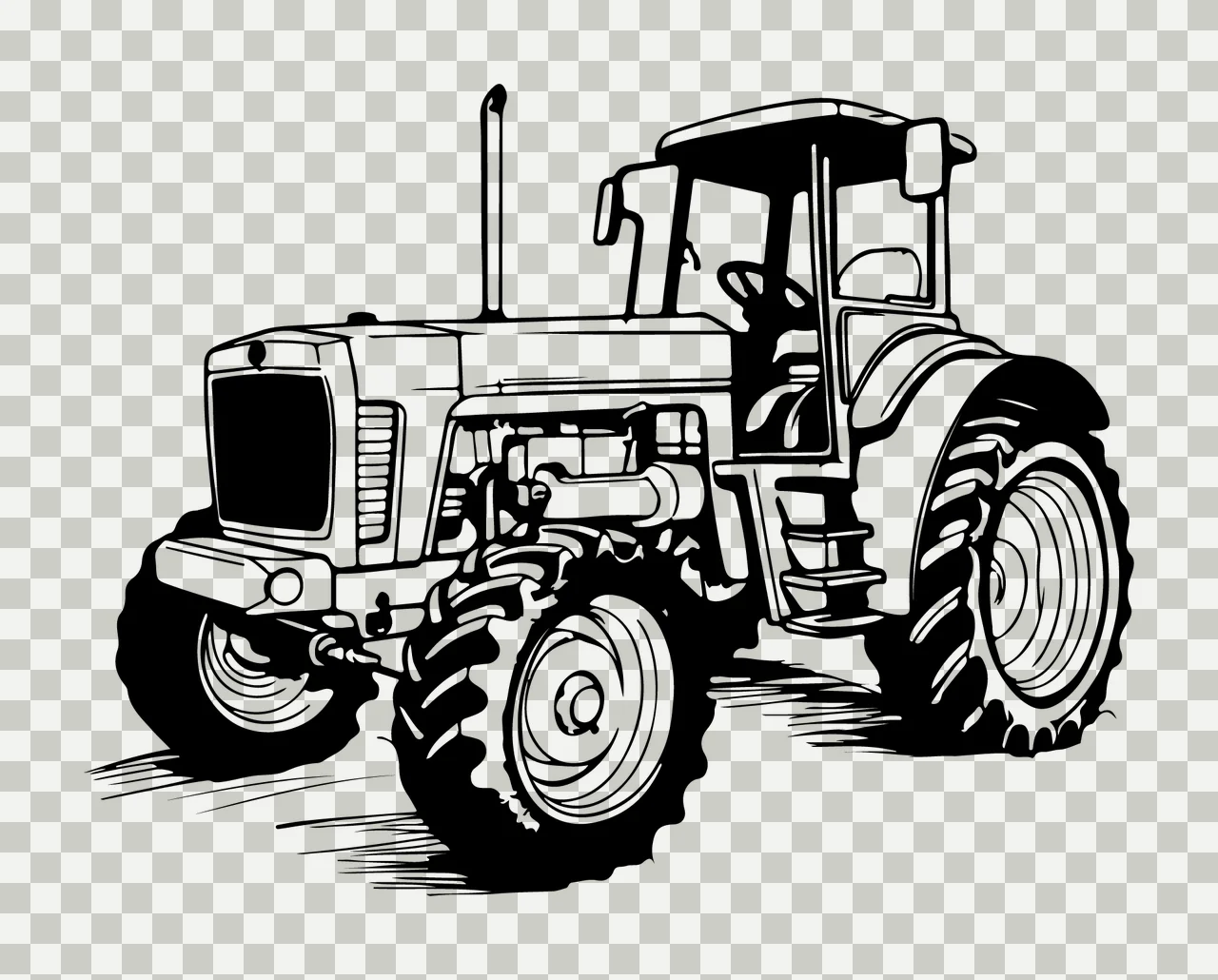 Black And White Line Art Tractor wheels cab drawing farm vehicle transparency and detail preview thumbnail