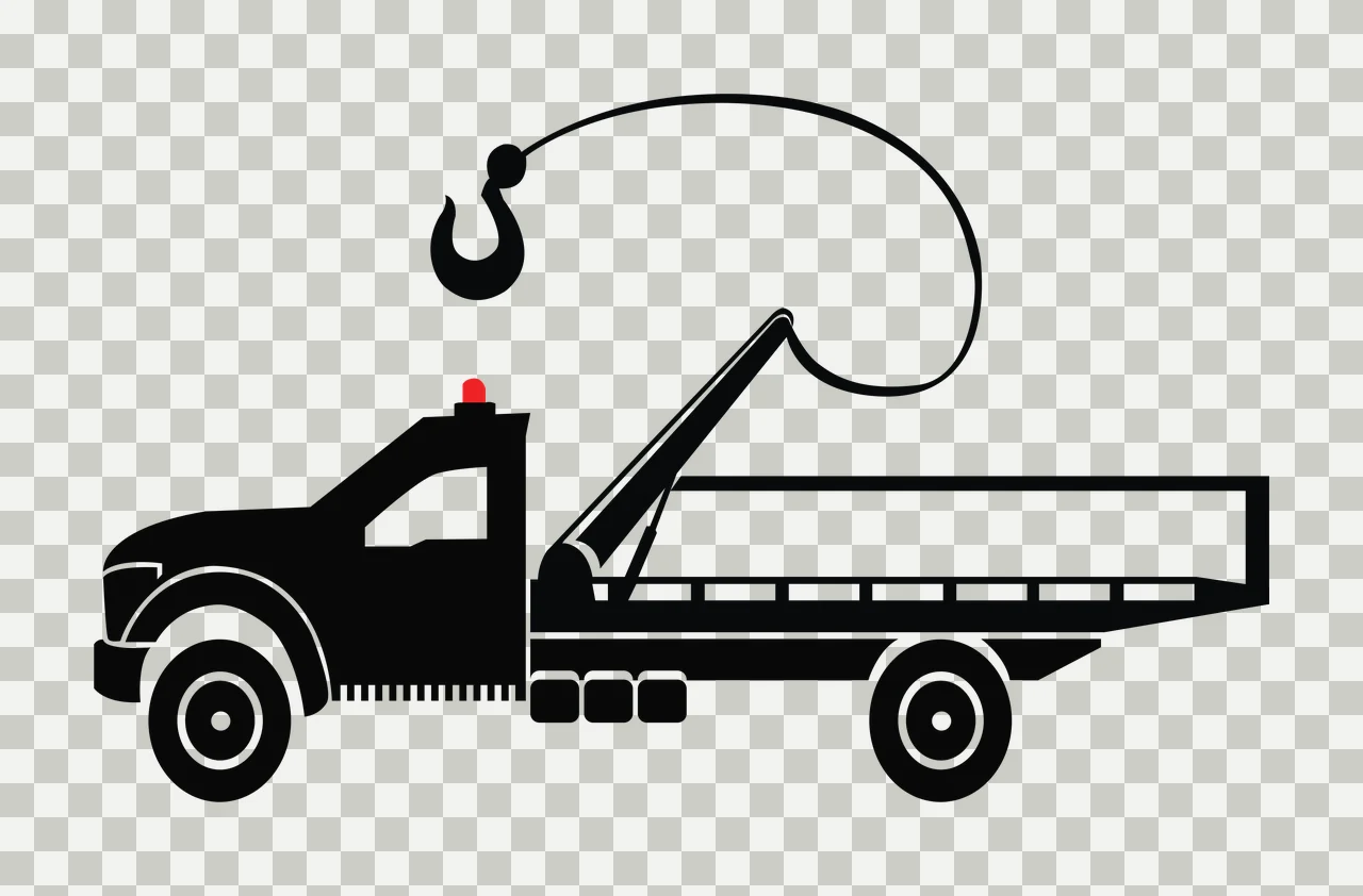 Truck Black Silhouette Of A Utility With Lifting hook flatbed transparency and detail preview thumbnail