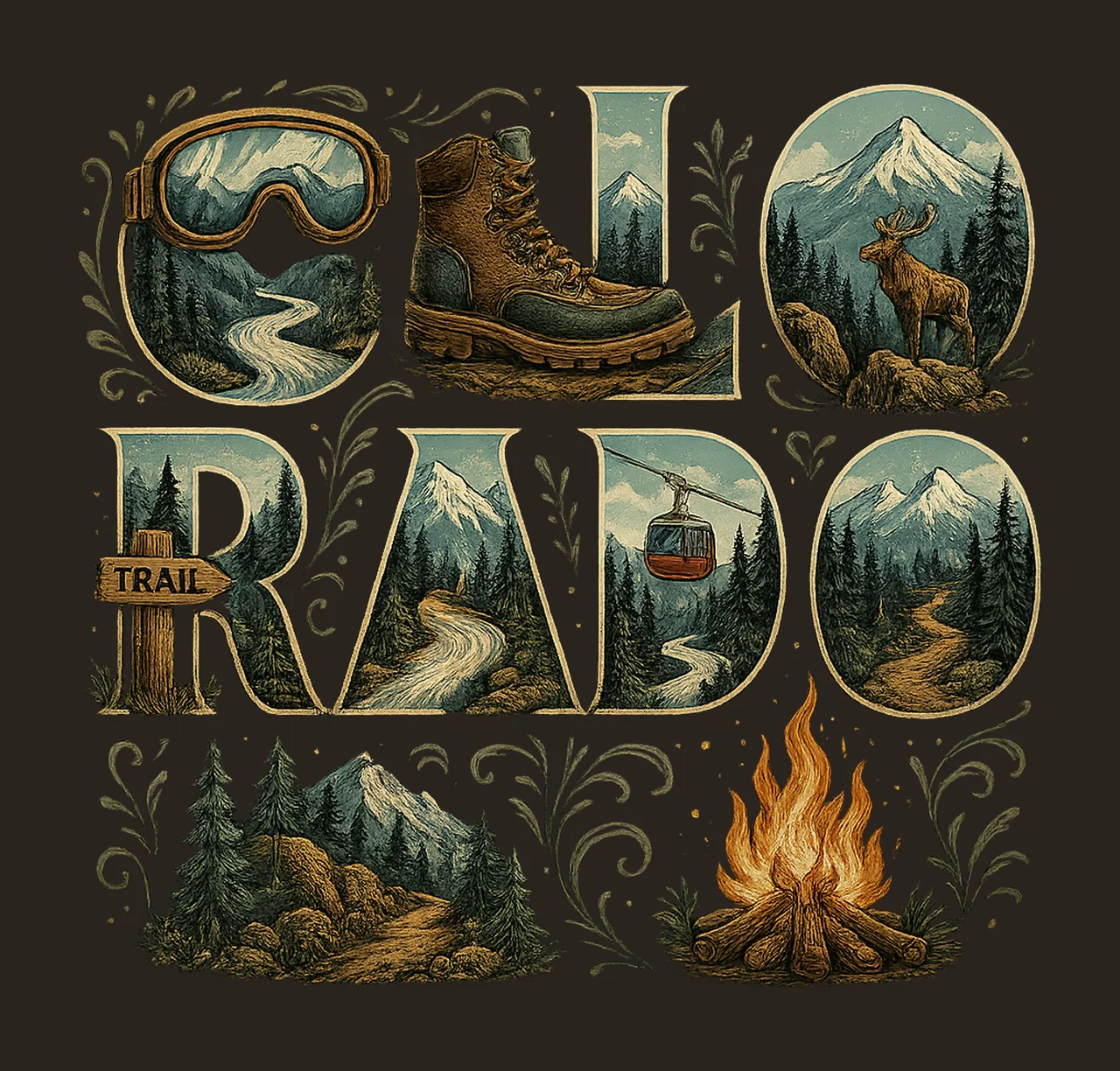 Colorado Mountain Hiking Ski Lodge Design Sublimation contrast preview thumbnail