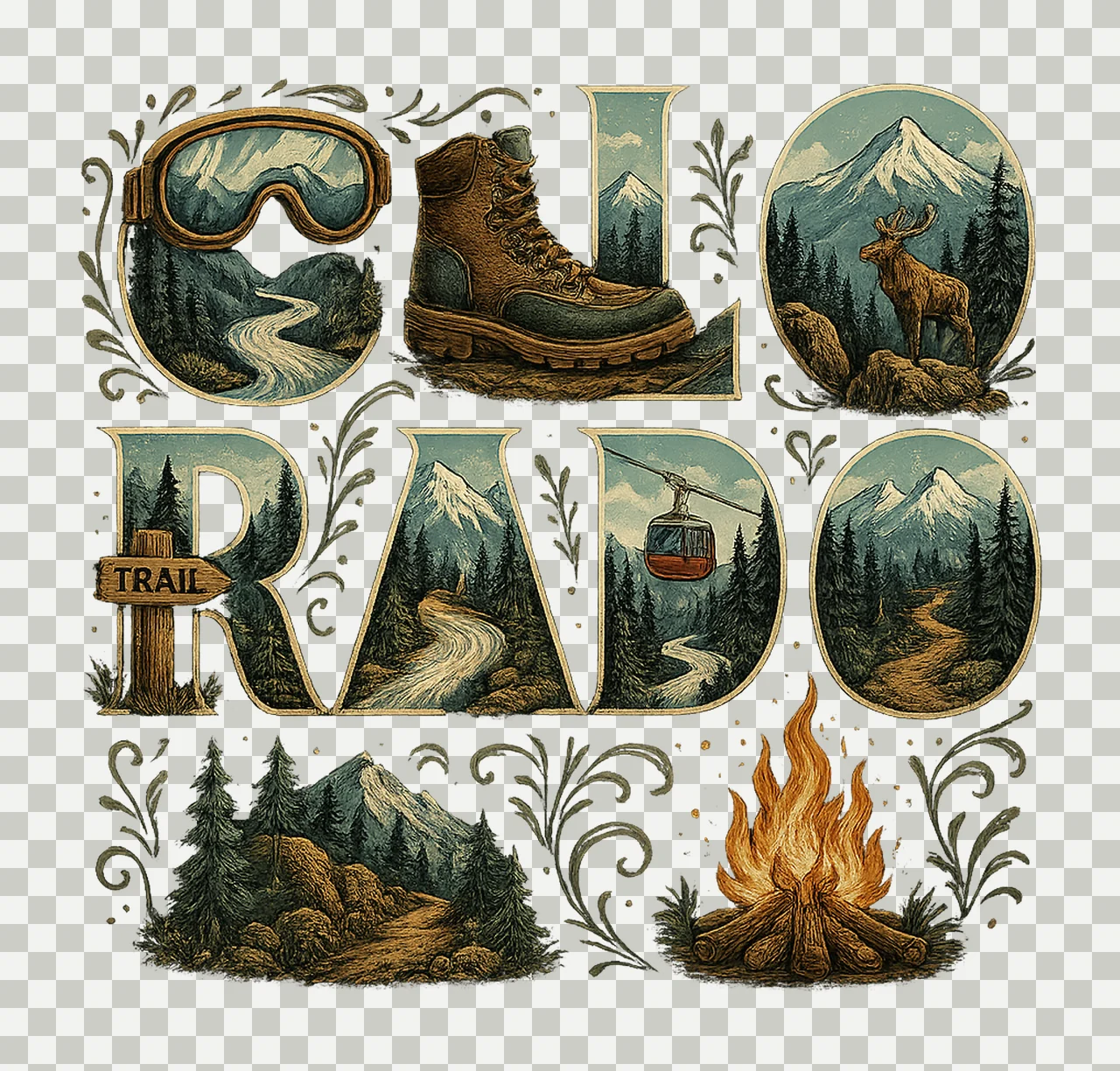 Colorado Mountain Hiking Ski Lodge Design Sublimation transparency and detail preview thumbnail