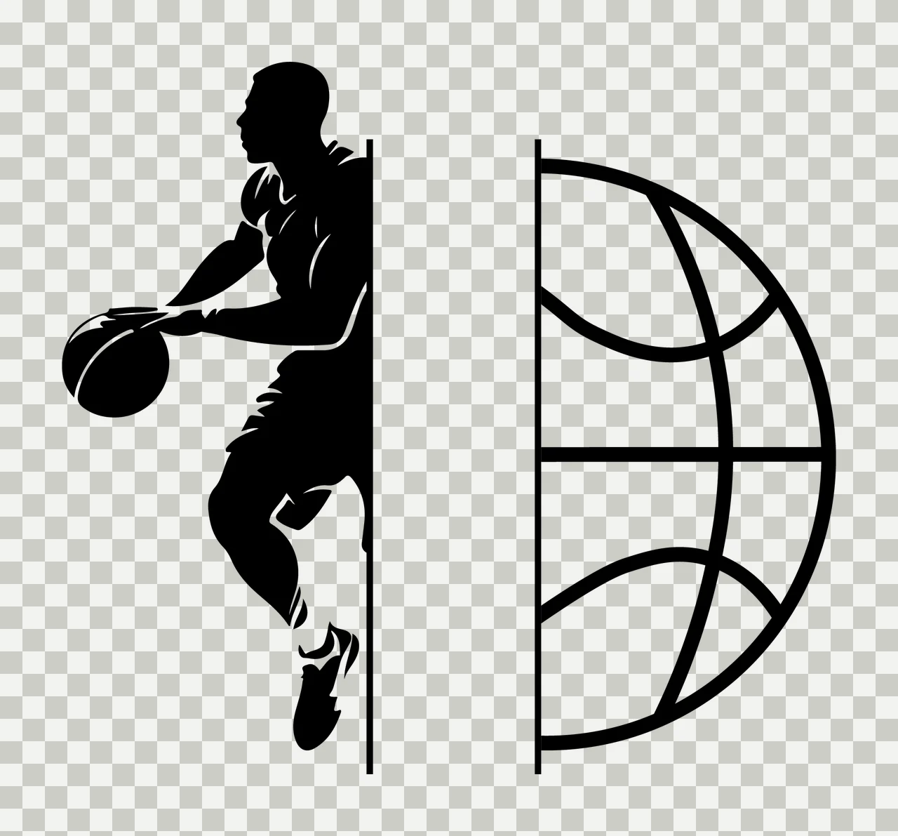 Ball Silhouette Of A Basketball Player Beside Curved Athlete transparency and detail preview thumbnail