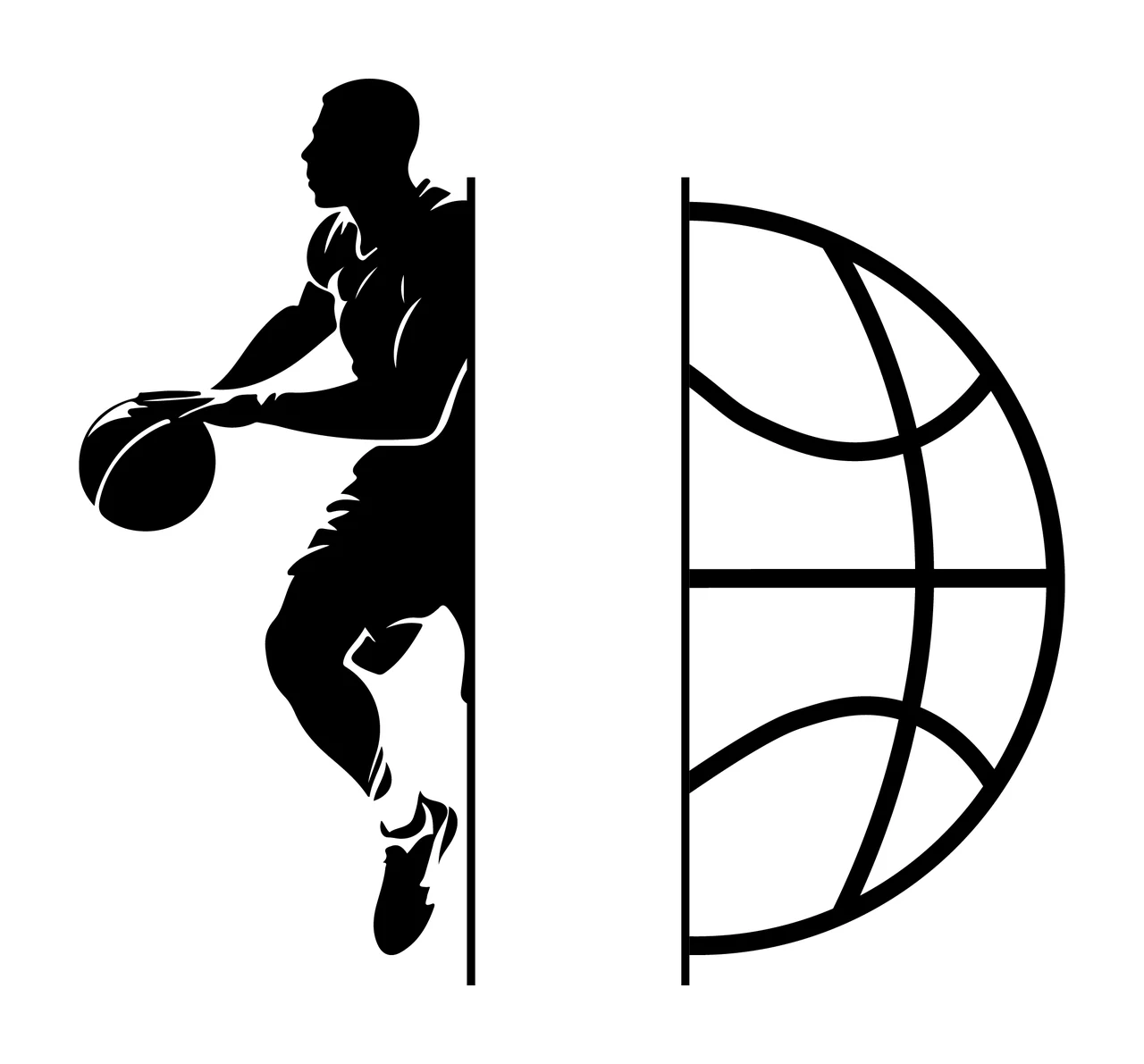 Ball Silhouette Of A Basketball Player Beside Curved Athlete