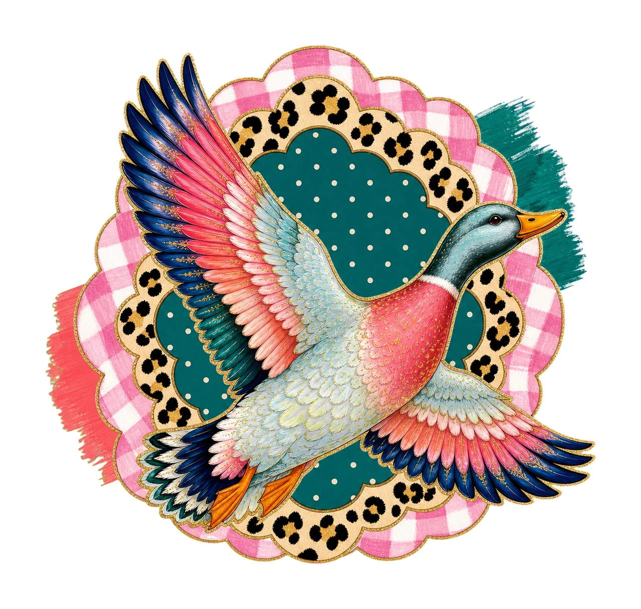 Flying Mallard Duck Colorful Preppy Hunting Variation A