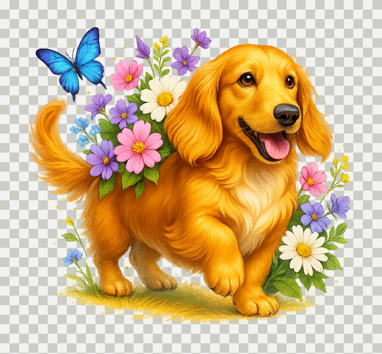 Dog With Colorful Flowers butterfly nature animal floral transparency and detail preview thumbnail
