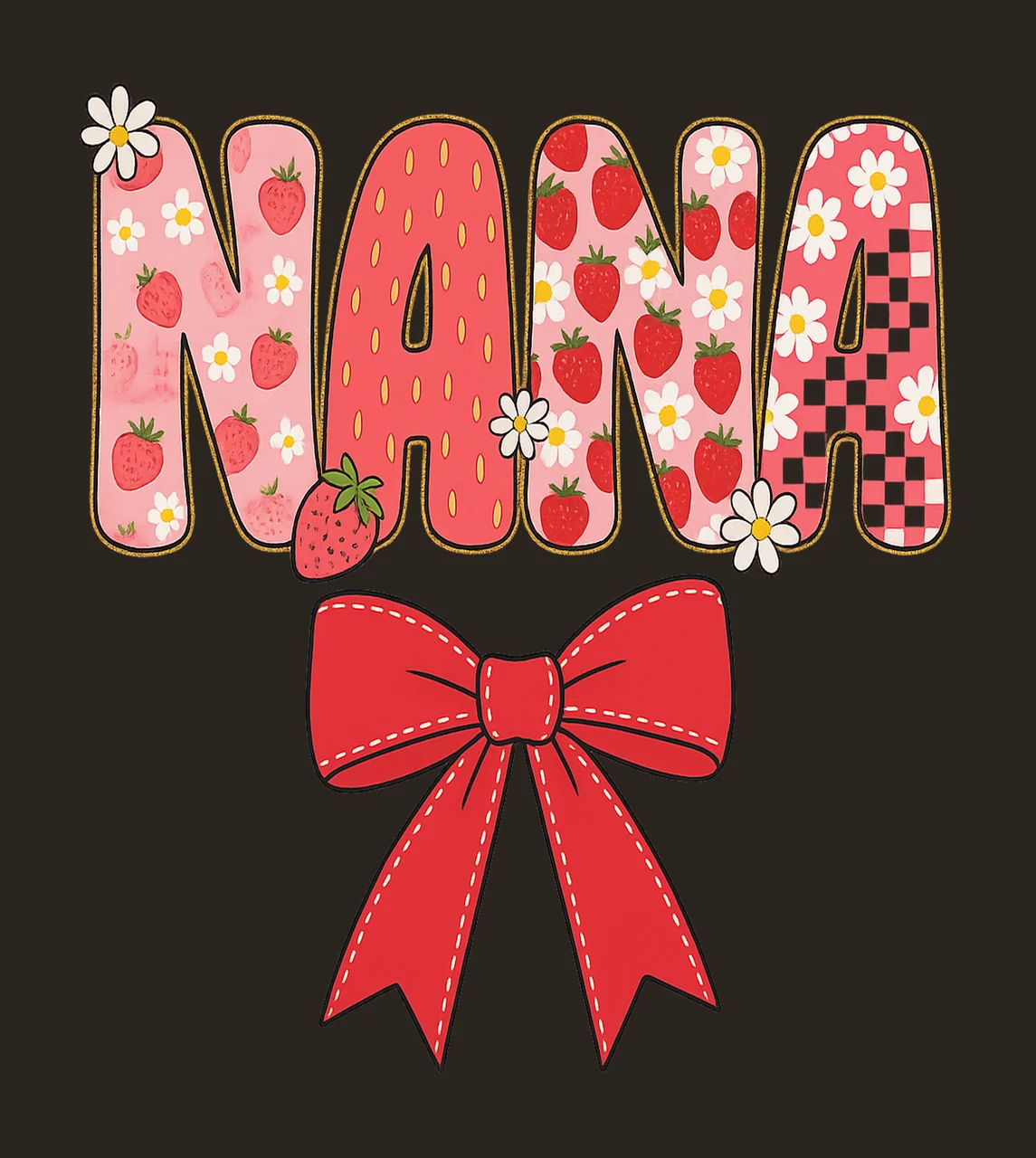 Nana Bow Typography Label With Letters And Strawberries contrast preview thumbnail