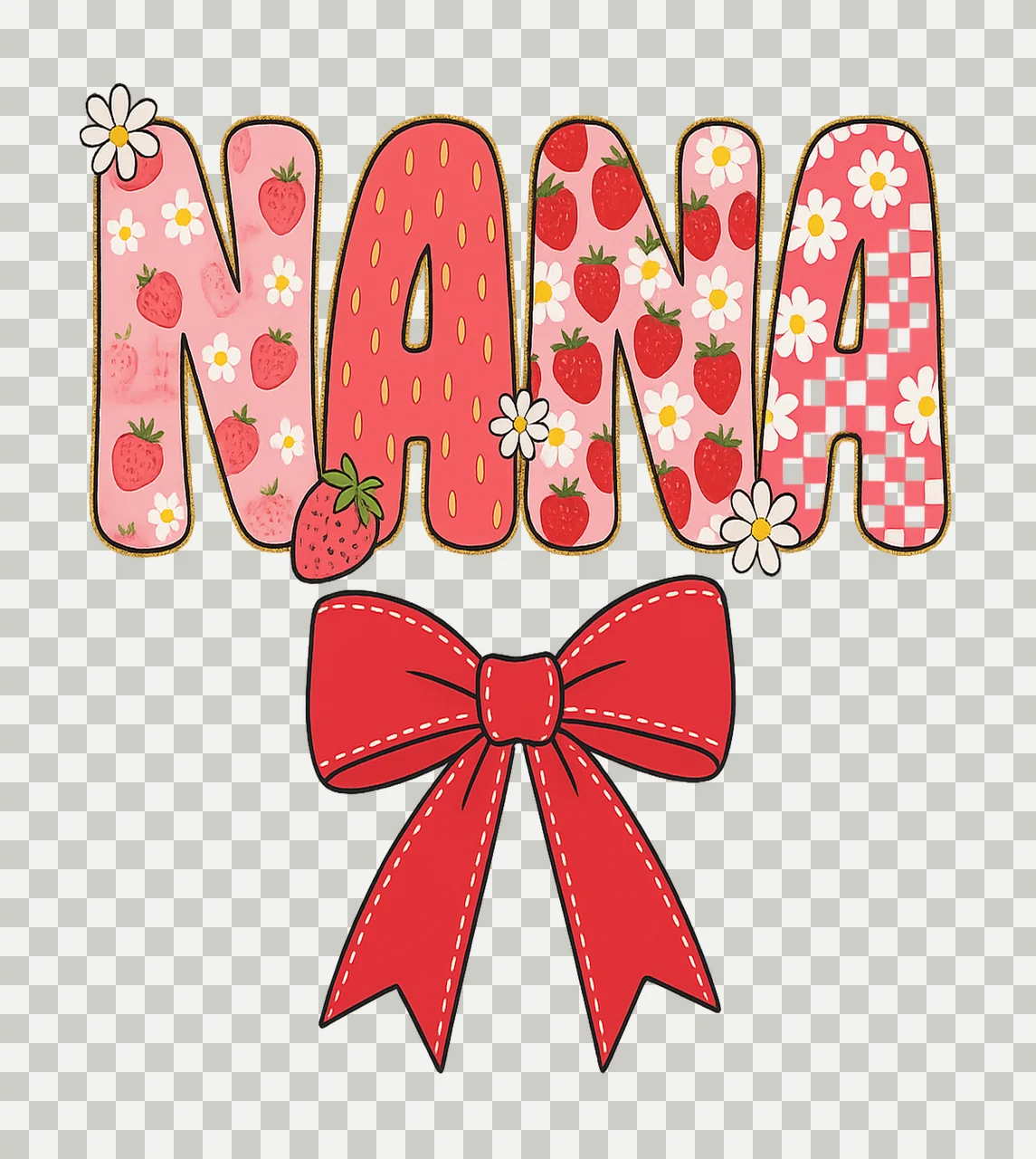 Nana Bow Typography Label With Letters And Strawberries transparency and detail preview thumbnail