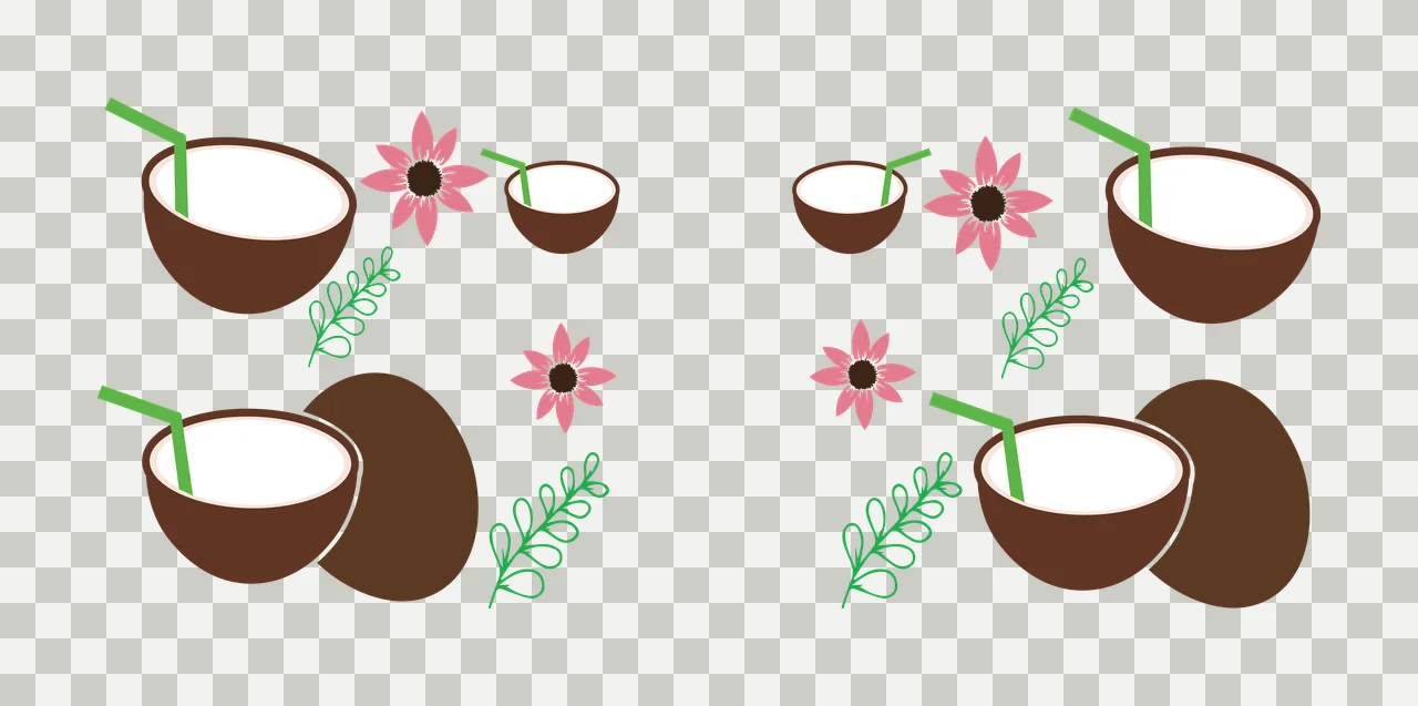 Can Glass Wrap Coconut Halves Pattern With Small floating flowers transparency and detail preview thumbnail