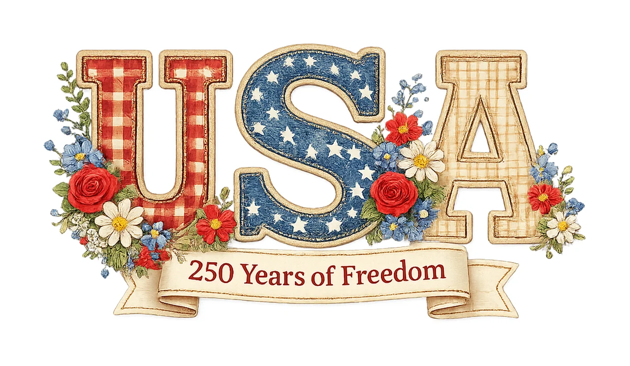 USA Floral Patchwork 250th Anniversary Sublimation Design