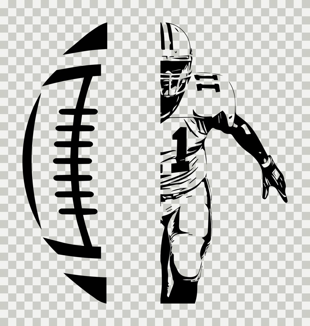 11 Football Player Split View Graphic running black white sports transparency and detail preview thumbnail