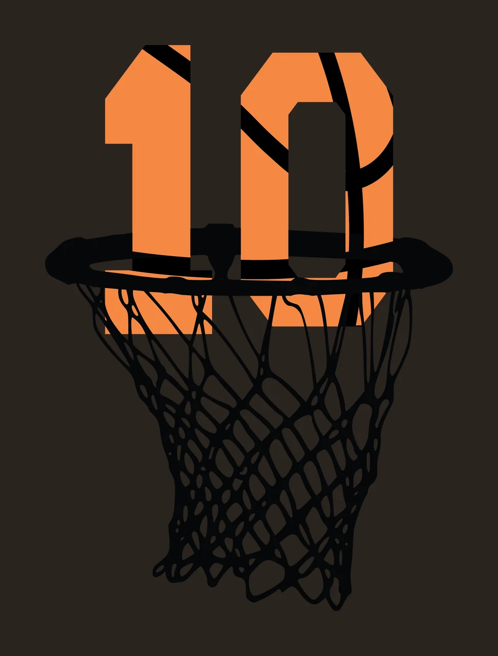 Basketball Number 10 Black Silhouette Of Ten Inside hoop net contrast preview thumbnail