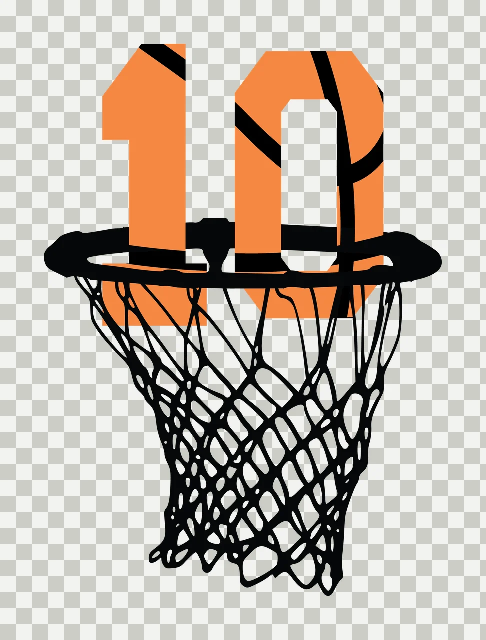 Basketball Number 10 Black Silhouette Of Ten Inside hoop net transparency and detail preview thumbnail