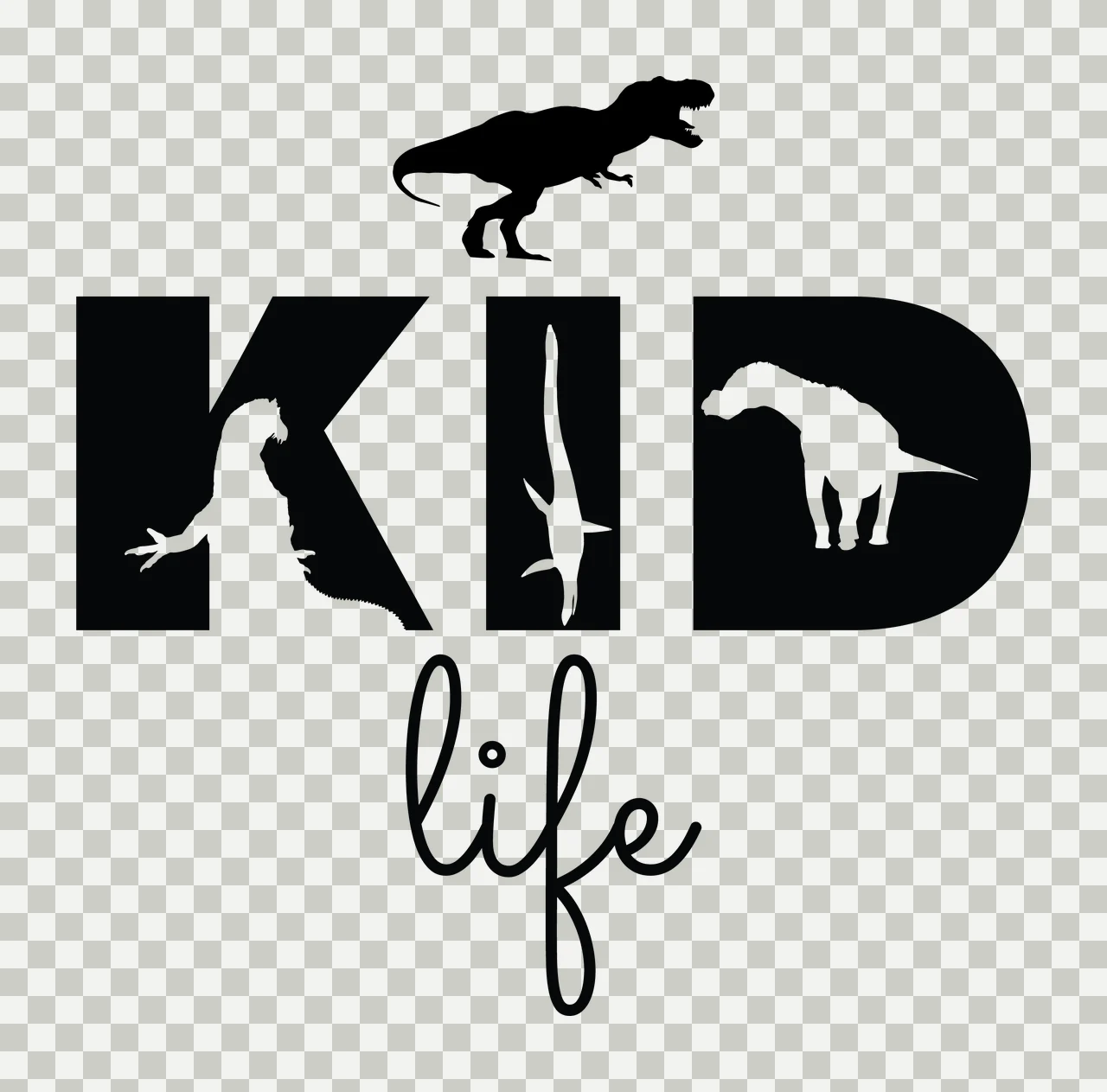 Kid Life Dinosaur Silhouette Typography dinosaurs black white transparency and detail preview thumbnail