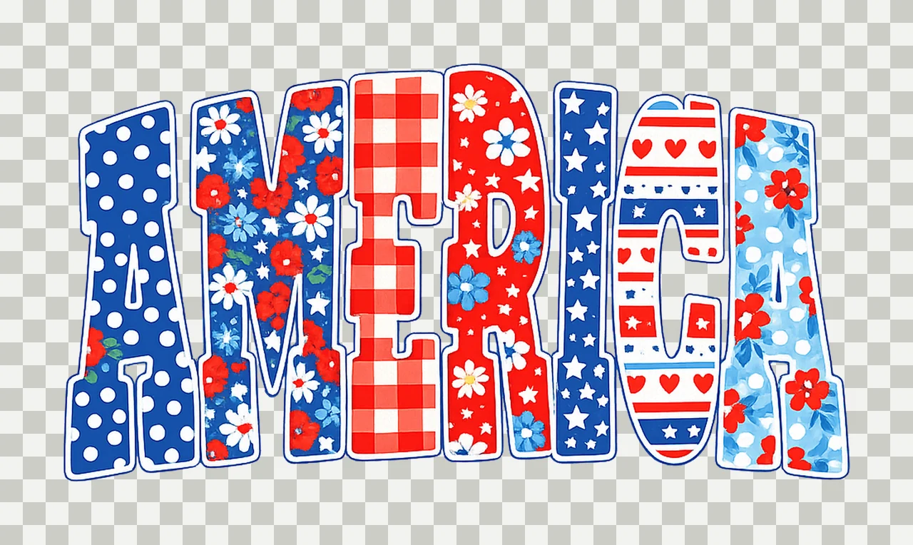 Retro 4th of July Floral Patriotic USA Design for Shirts transparency and detail preview thumbnail