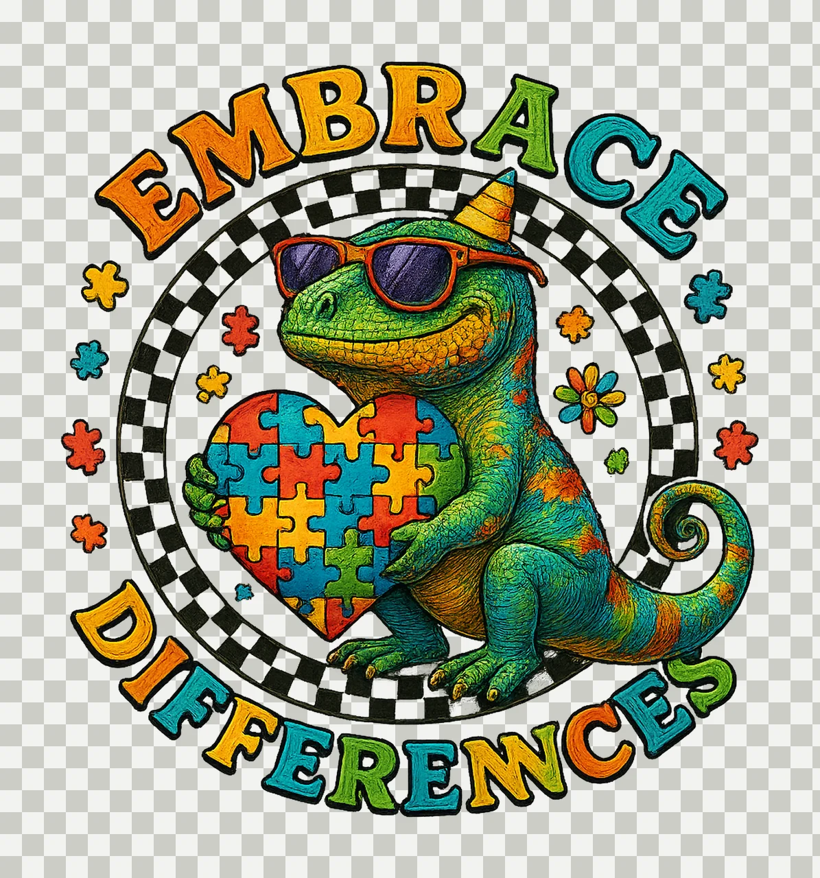 Embrace Differences Dinosaur rex Autism Design Puzzle Piece transparency and detail preview thumbnail
