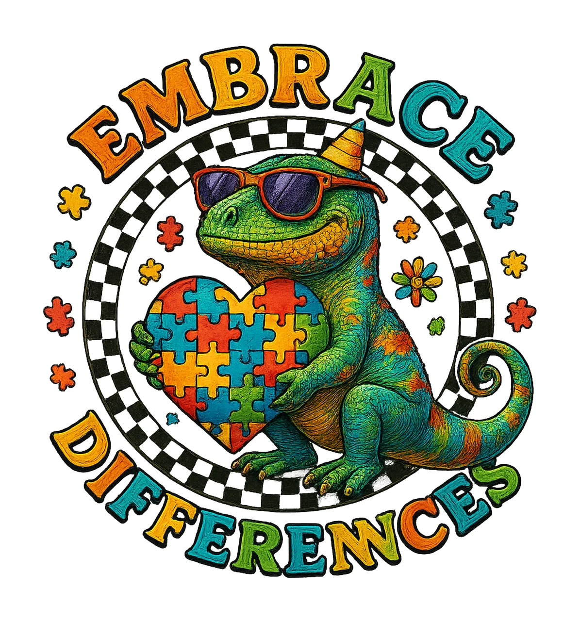 Embrace Differences Dinosaur rex Autism Design Puzzle Piece