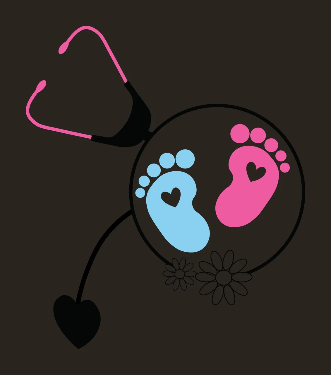 Baby Feet Footprint Silhouette With Stethoscope forming footprints contrast preview thumbnail