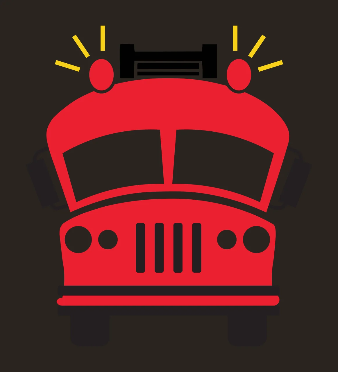 Fire truck Illustration with red truck body, roof lights, yellow flash rays and windshield in black and white contrast preview thumbnail