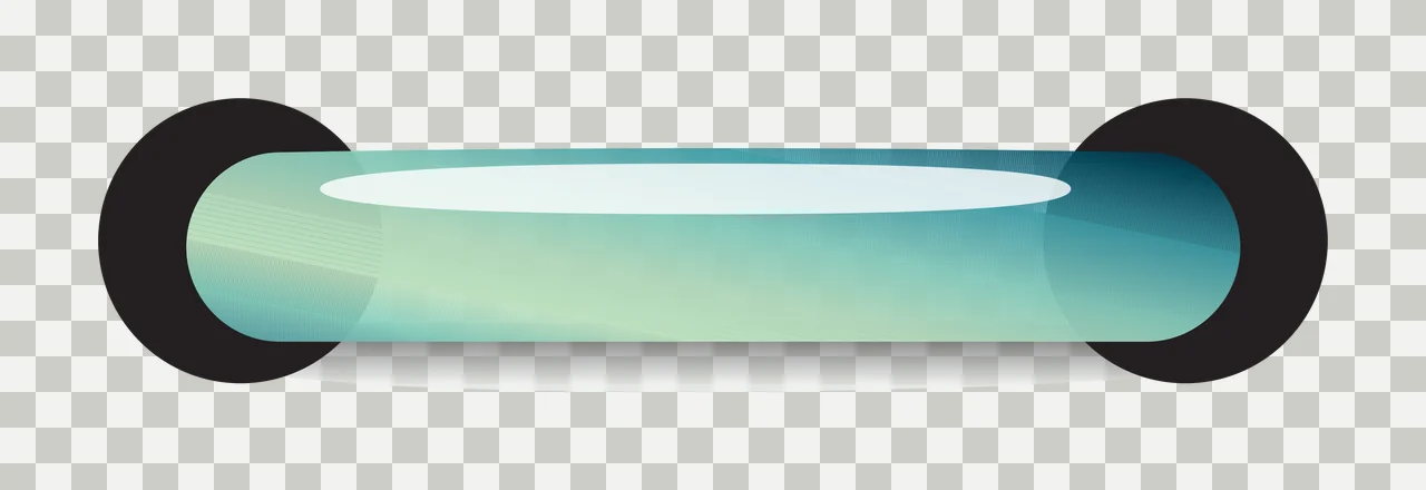 Glossy horizontal UI bar element Illustration with horizontal glass tube, black circular end rings, white glossy highlight and drop shadow in teal, cyan and light green transparency and detail preview thumbnail