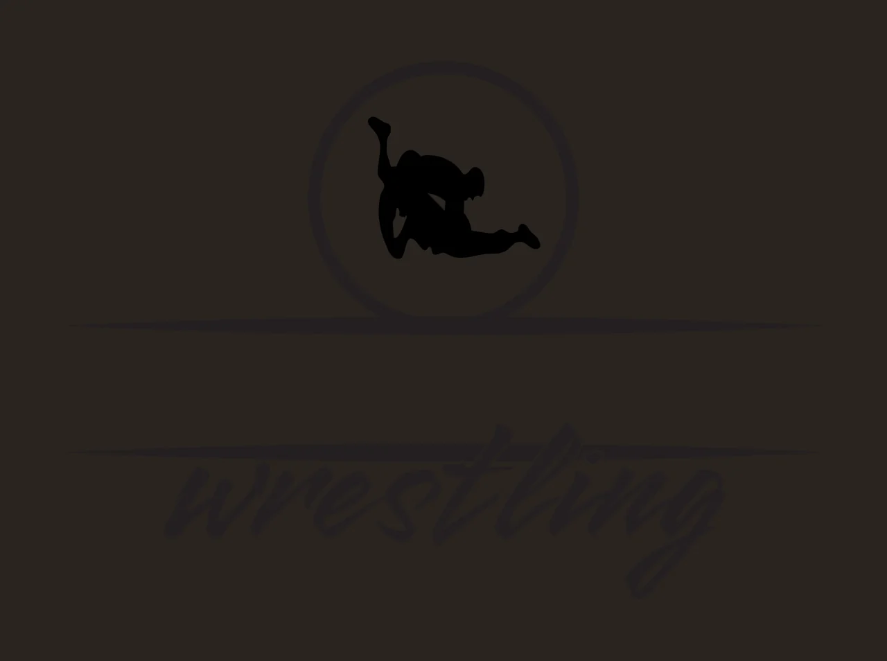 Wrestling wrestler silhouettes Design with wrestler silhouette, circular emblem, horizontal divider lines and brush script text in black and white contrast preview thumbnail