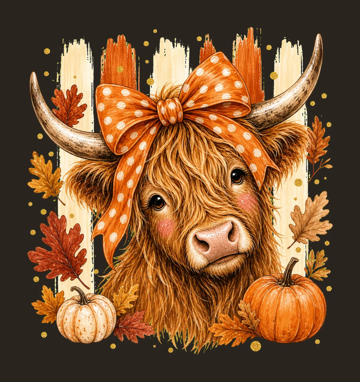 Highland Cow Fall Pink Bow Autumn Sublimation Variation E contrast preview thumbnail