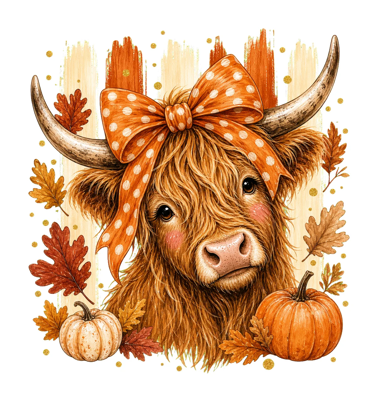 Highland Cow Fall Pink Bow Autumn Sublimation Variation E