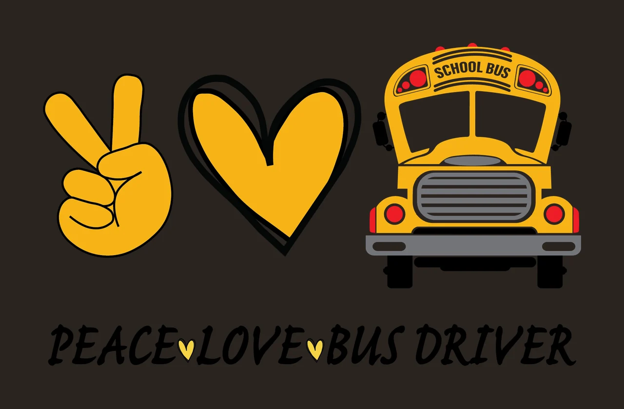 School Bus Peace Black Emblem driving sign heart graphic white contrast preview thumbnail