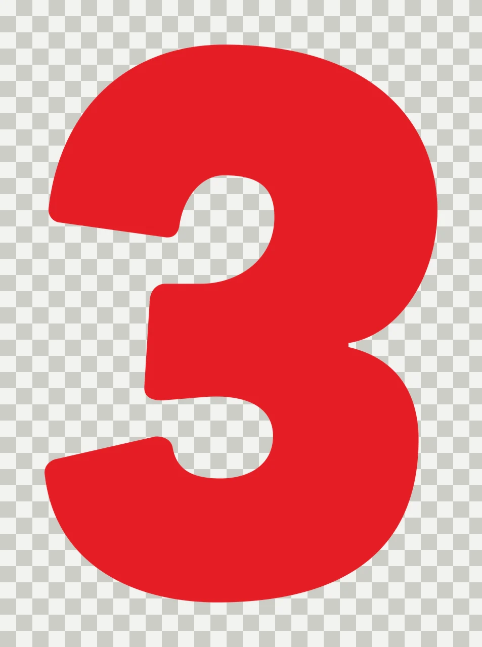 3 Number Design with digit and numeral in red and white transparency and detail preview thumbnail
