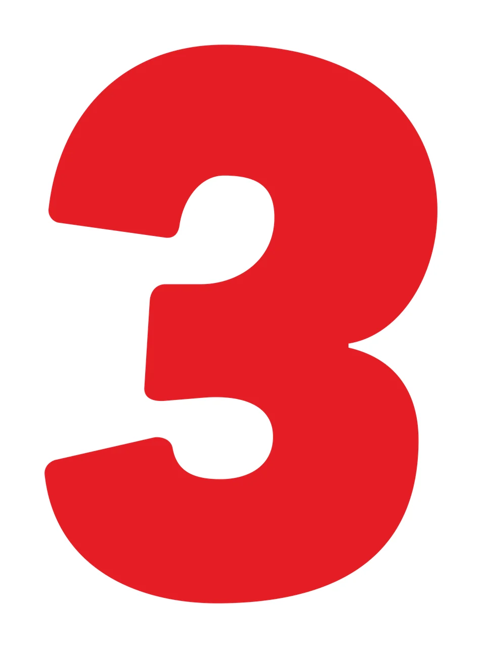 3 Number Design with digit and numeral in red and white