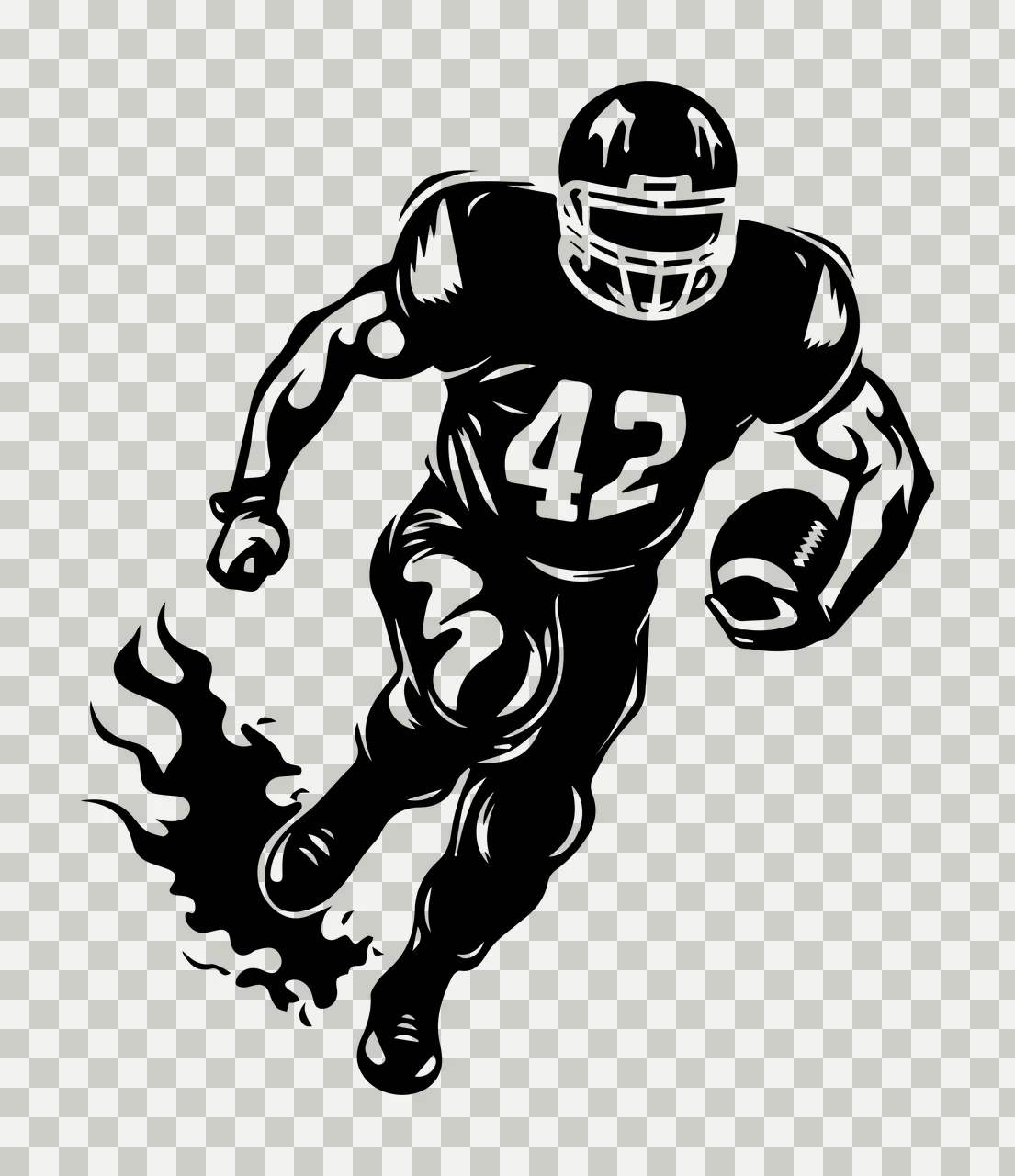 Football Player 42 Running With Flames helmet jersey stencil transparency and detail preview thumbnail
