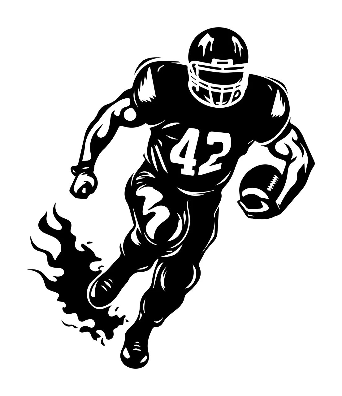 Football Player 42 Running With Flames helmet jersey stencil