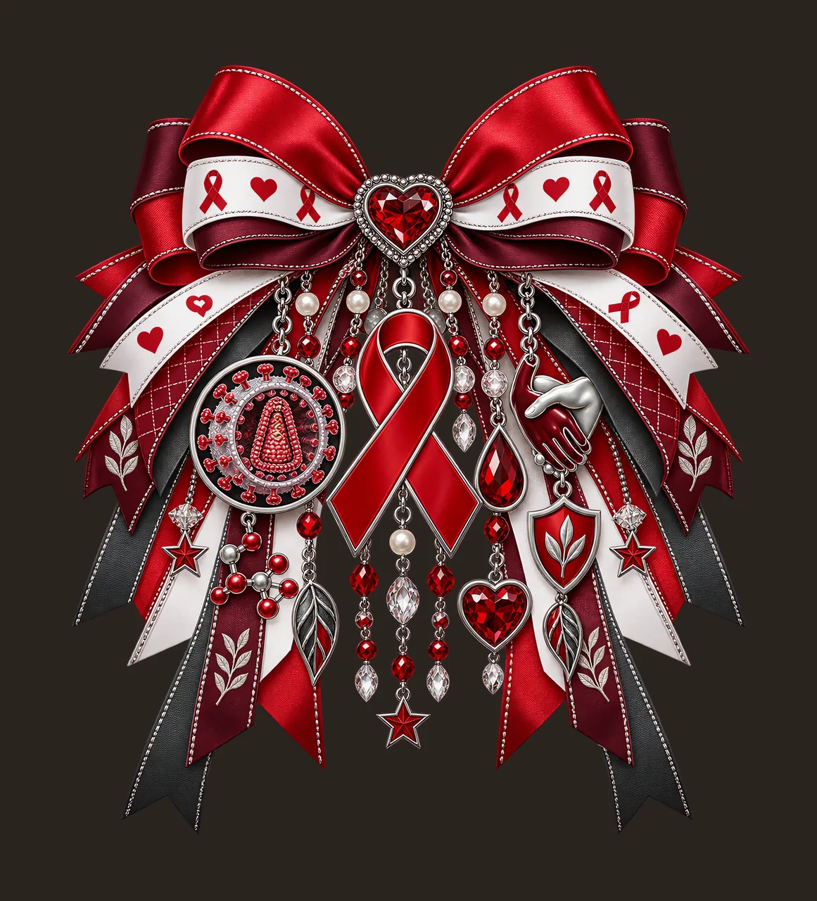 HIV and AIDS Awareness PNG, Red Ribbon and Blood Drop Coquette Bow, No Text Sublimation Clipart, Transparent Digital Download contrast preview thumbnail