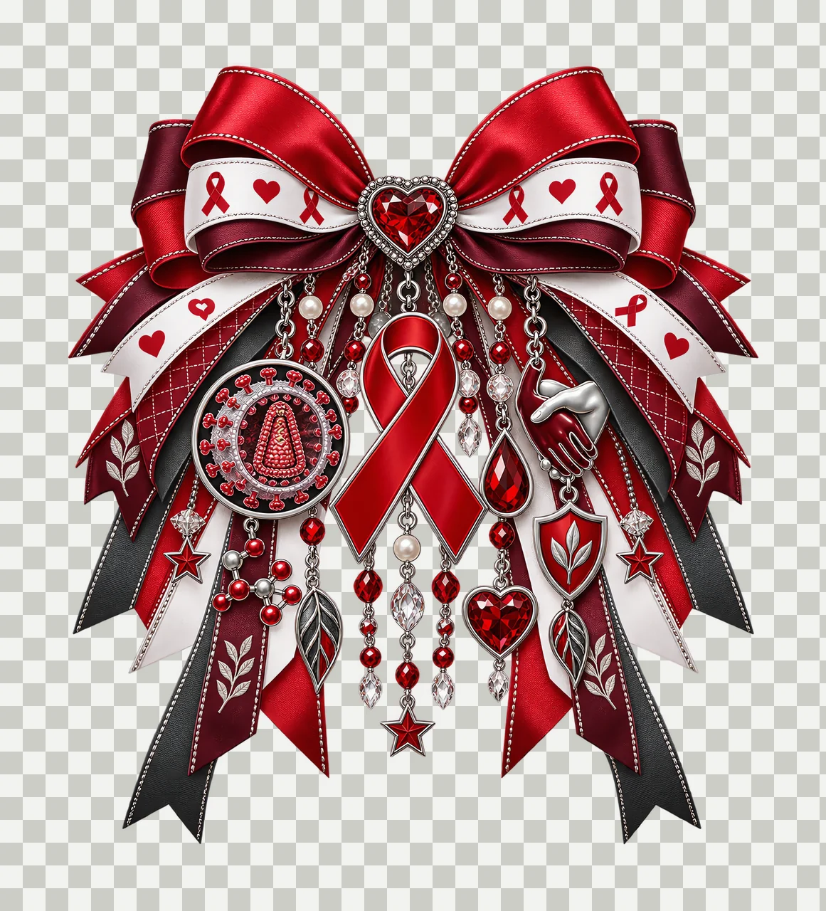 HIV and AIDS Awareness PNG, Red Ribbon and Blood Drop Coquette Bow, No Text Sublimation Clipart, Transparent Digital Download transparency and detail preview thumbnail
