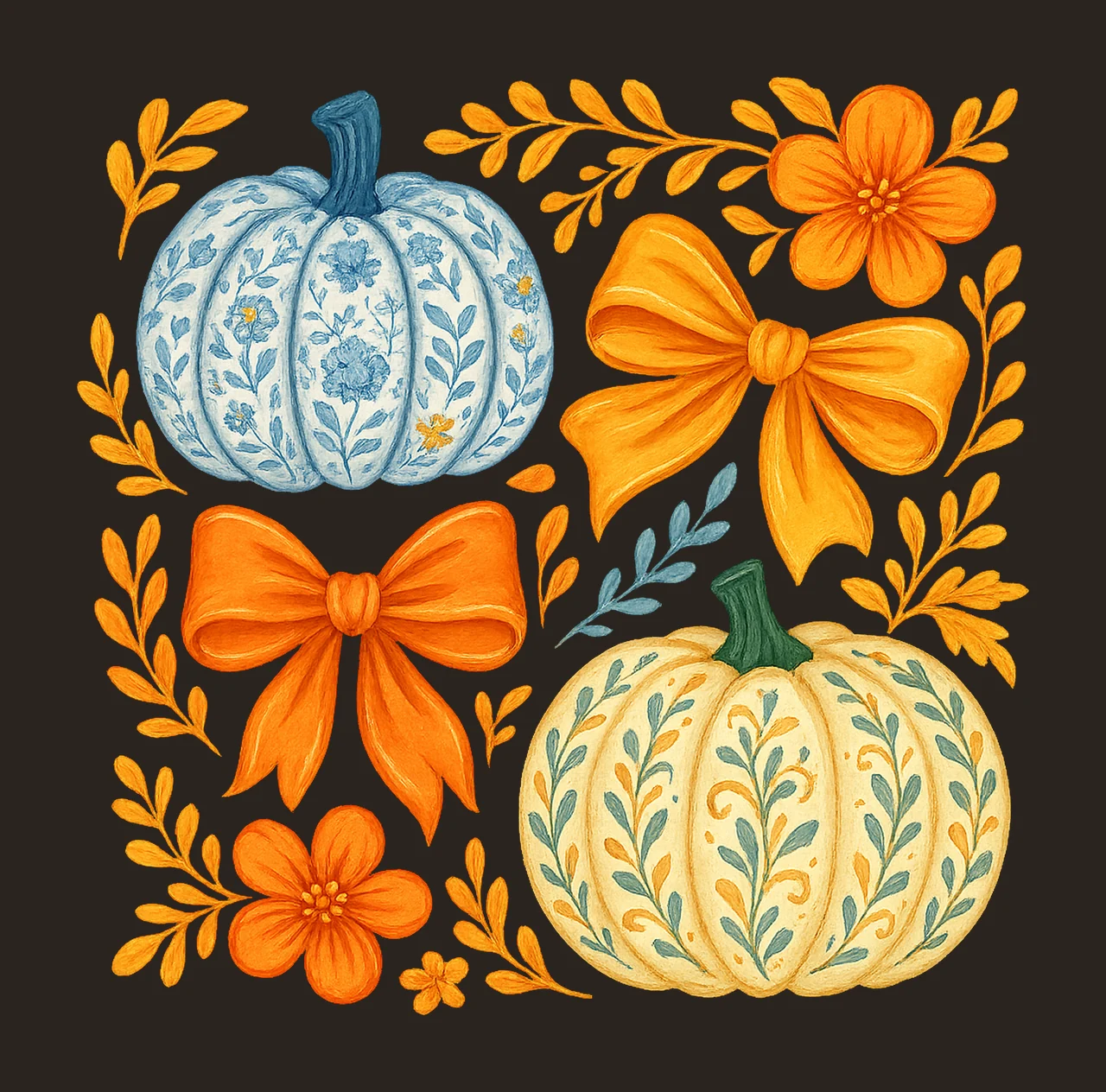 Preppy Grandmillennial Pumpkin Coquette Fall Pumpkin Design contrast preview thumbnail