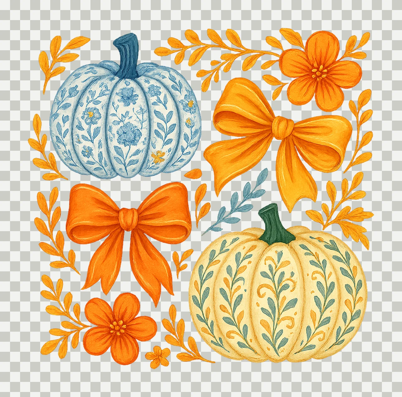 Preppy Grandmillennial Pumpkin Coquette Fall Pumpkin Design transparency and detail preview thumbnail