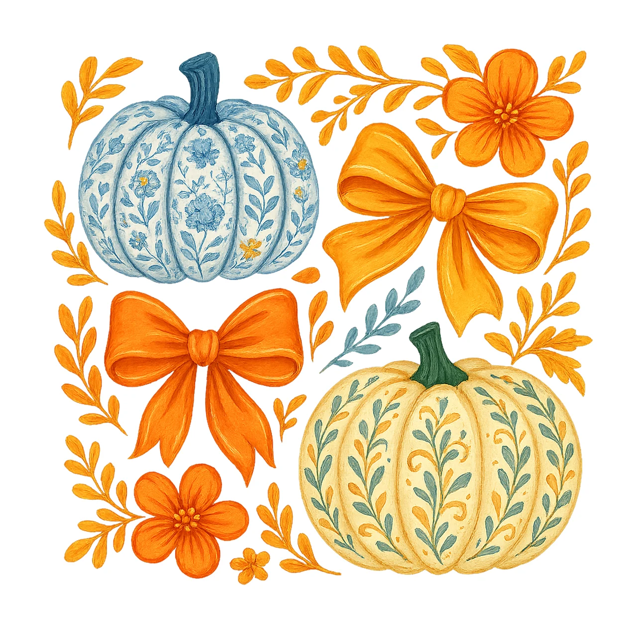 Preppy Grandmillennial Pumpkin Coquette Fall Pumpkin Design