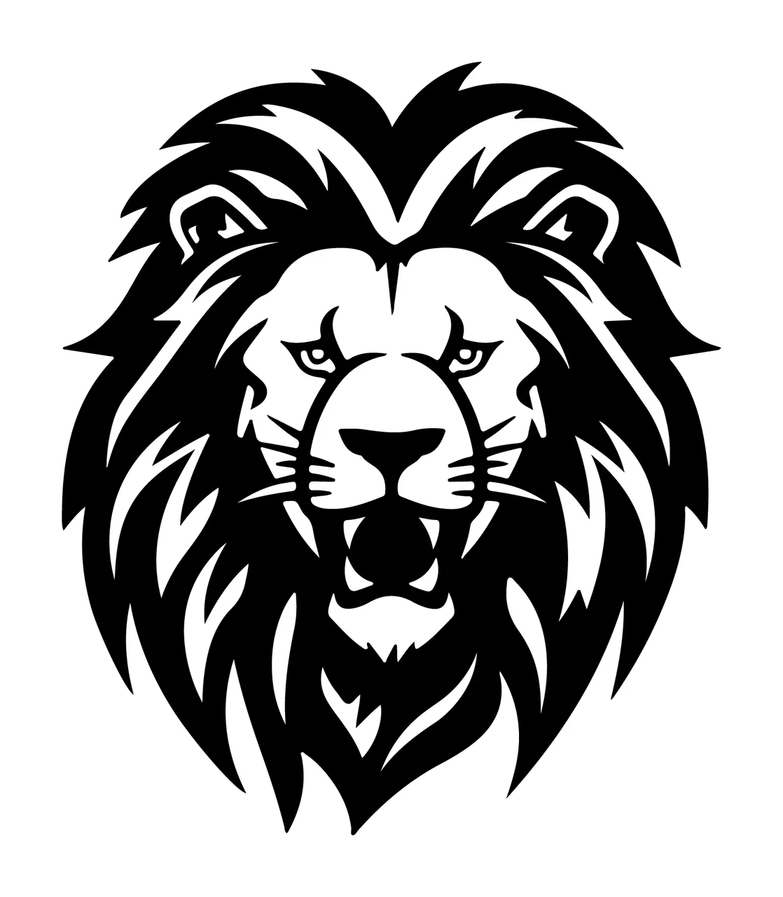 Lion Head Roaring Black White Graphic mane teeth whiskers animal