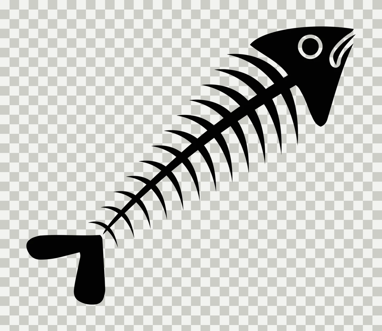 Bones Fish Skeleton Silhouette Facing Right On Plain flat black transparency and detail preview thumbnail